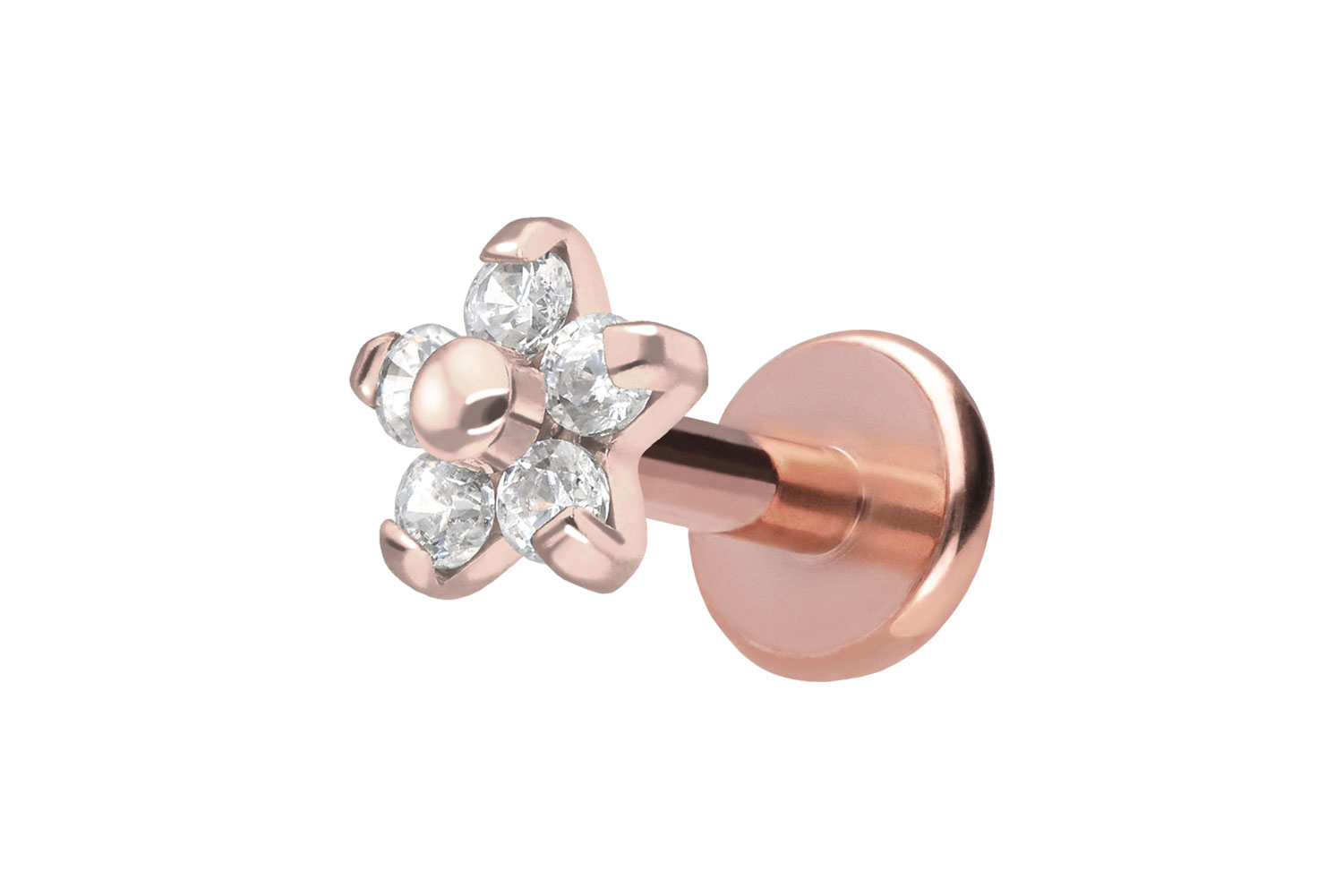 Titan Labret Piercing mit Push Fit BLUME MIT 5 KRISTALLEN